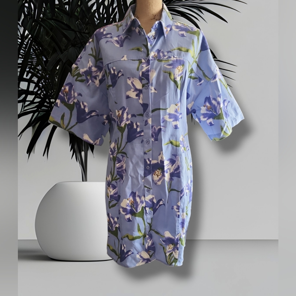ASOS Design TWILL MINI SHIRT DRESS IN FLORAL PRINT. Size 12. NWOT - Picture 4 of 8